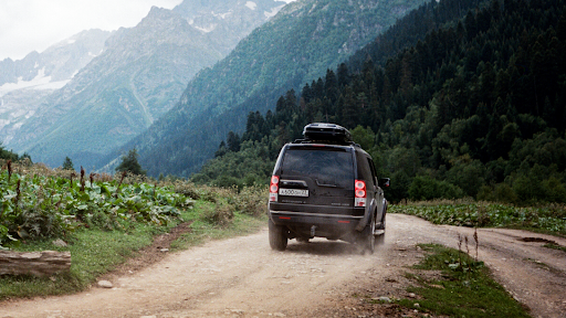 SUV on a dirt road