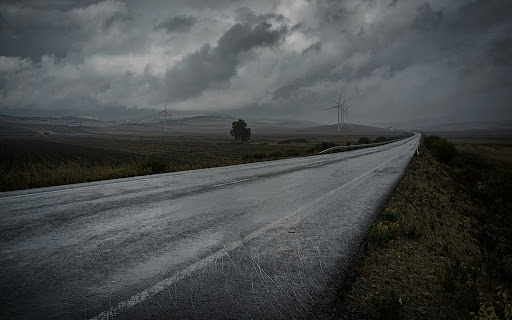 a dark and rainy stretch of road